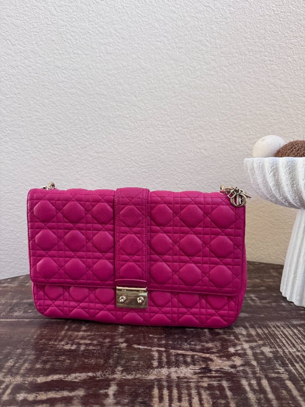 Dior Hot Pink Cannage Leather Shoulder Bag Authentic + COA